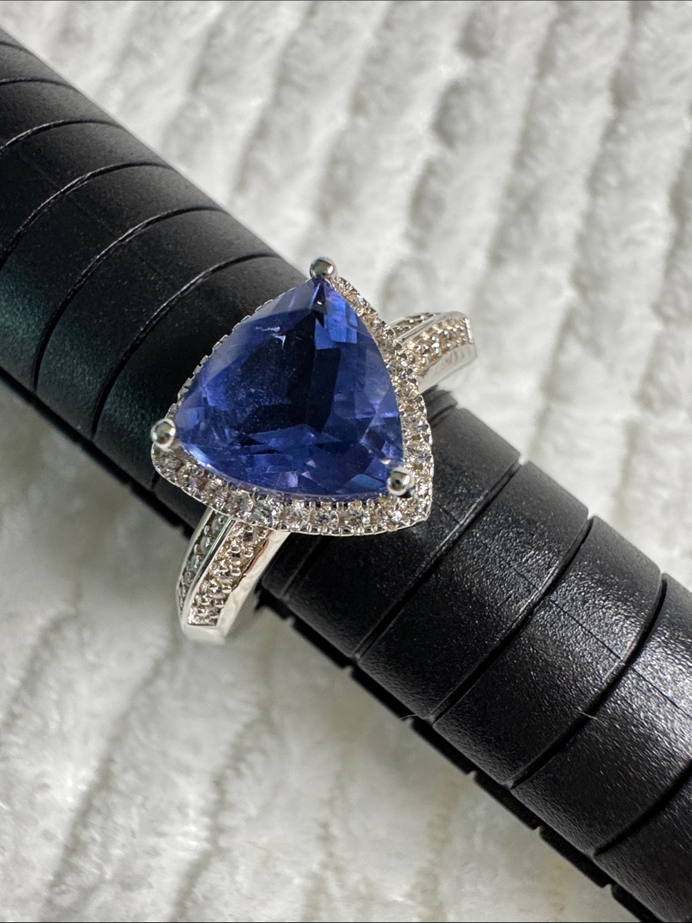 Ring Color Changing Fluorite (IR) Natural White Zircon trillion halo 325.00 ctw